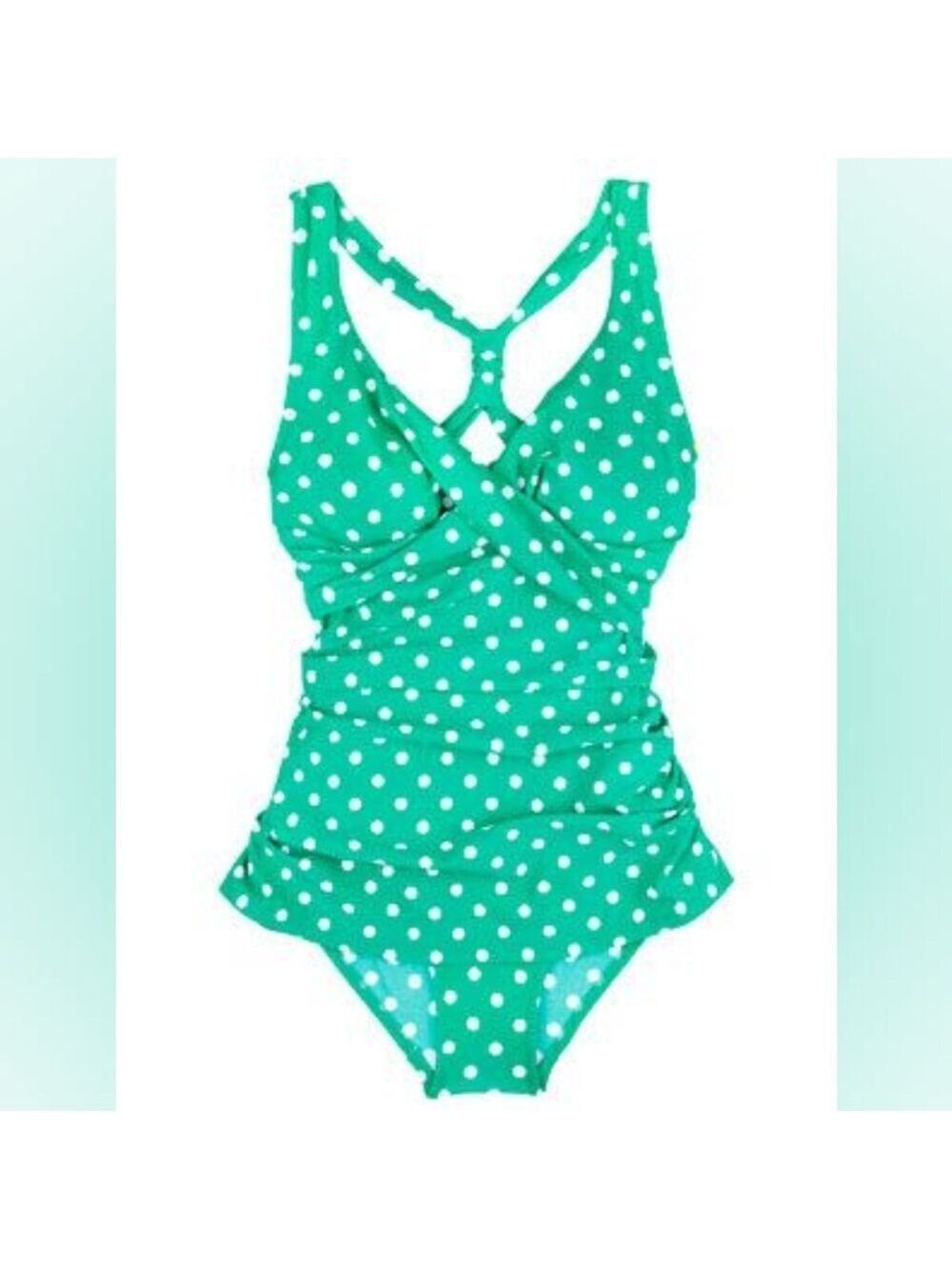 LL Bean One-piece Swimsuit in Green and White Polka Dot, Size 18